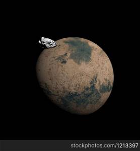 Mars planet and its sattelite Deimos in black background - Elements of this image furnished by NASA