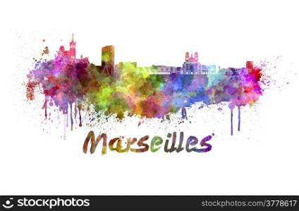 Marseilles skyline in watercolor splatters with clipping path. Marseilles skyline in watercolor