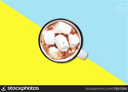 Marsh mellow over cappuccino, flat lay concept isolated.
