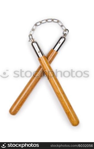Martial arts nunchaku weapon isolated on white