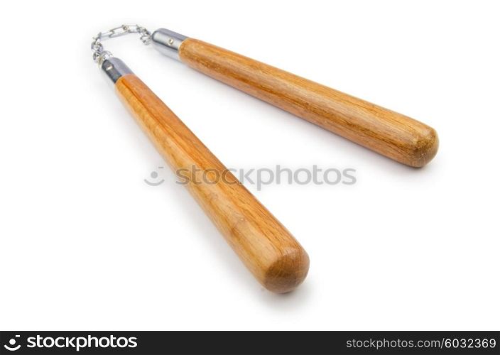 Martial arts nunchaku weapon isolated on white
