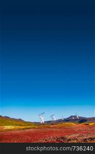 Martial Landscapes - Geothermal active zones called Hverir on Iceland, near Myvatn lake, summer time