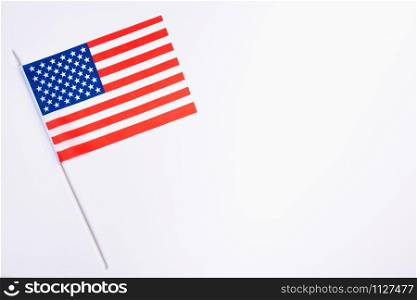 Martin luther king day, flat lay top view, American flag on white background with copy space for your text