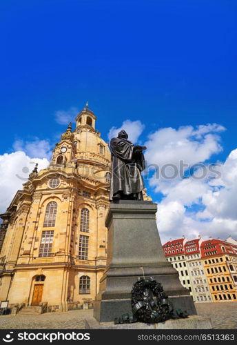 Martin Luther memorial and Frauenkirche Dresden. Martin Luther memorial and Frauenkirche church in Dresden Germany