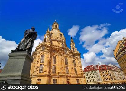 Martin Luther memorial and Frauenkirche Dresden. Martin Luther memorial and Frauenkirche church in Dresden Germany