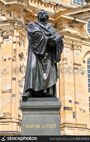 Martin Luther memorial near Frauenkirche Dresden. Martin Luther memorial statue near Frauenkirche in Dresden Germany