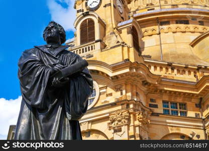 Martin Luther memorial near Frauenkirche Dresden. Martin Luther memorial statue near Frauenkirche in Dresden Germany