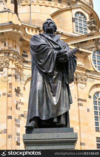 Martin Luther memorial near Frauenkirche Dresden. Martin Luther memorial statue near Frauenkirche in Dresden Germany
