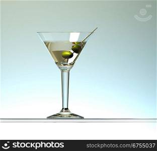 Martini cocktail with two olives on light background