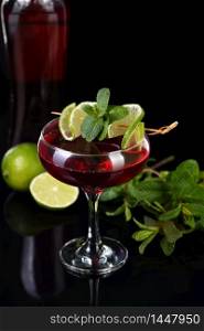 martini rosso cocktails with lime and mint. Drink- aperitif based on vermouth