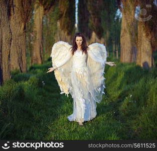 Marvelous lady-angel in the forest