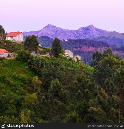 marvelous purple mountain peaks at Peneda-Geres National Park in northern Portugal.. Peneda-Geres National Park