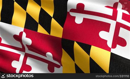 Maryland state flag in The United States of America, USA, blowing in the wind isolated. Official patriotic abstract design. 3D rendering illustration of waving sign symbol.