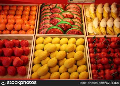 Marzipan fruit in a French candy store