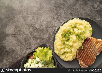 mashed potato dish with copy space. Beautiful photo. mashed potato dish with copy space