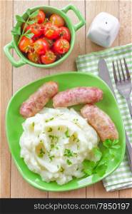 Mashed potato with sausages