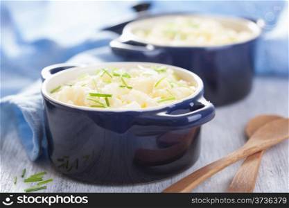 mashed potatoes in small pots