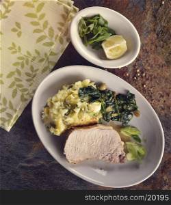 Mashed Potatoes With Pork and Spinach