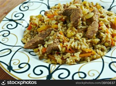 Mashkichiry - Uzbek dish of mung bean, rice and lamb.Central Asian cuisine