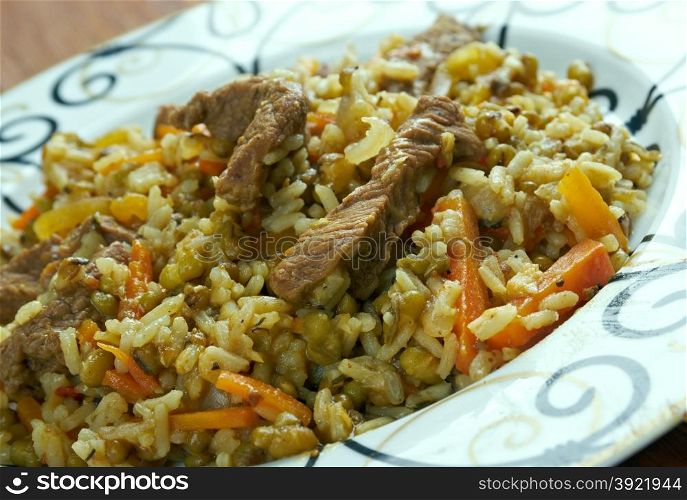 Mashkichiry - Uzbek dish of mung bean, rice and lamb.Central Asian cuisine