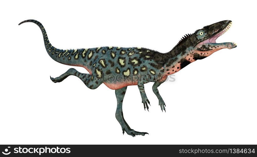 Masiakasaurus knopfleri dinosaur running isolated in white background - 3D render. Masiakasaurus knopfleri dinosaur running - 3D render