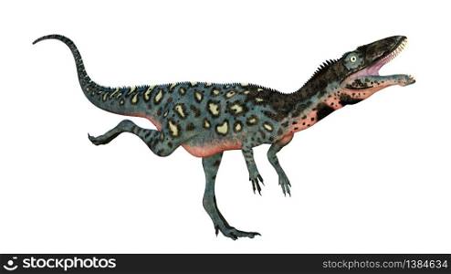 Masiakasaurus knopfleri dinosaur running isolated in white background - 3D render. Masiakasaurus knopfleri dinosaur running - 3D render
