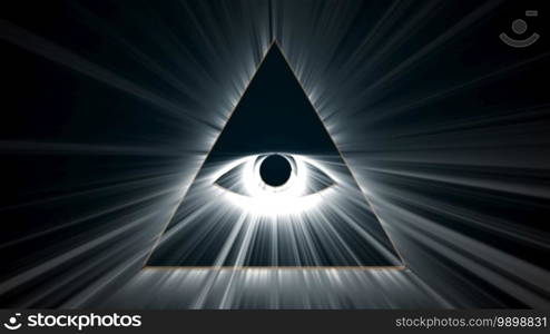 Mason symbolism all seeing eye, computer generated. 3d render delta with rays on dark background. Mason symbolism all seeing eye, computer generated. 3d rendering of radiant delta on dark background