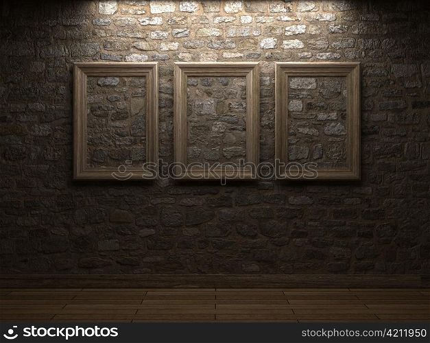 masonry wall with wood frames made in 3d