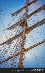Mast of Sailing Ship on the Background of Sky. Mast of Sailing Ship