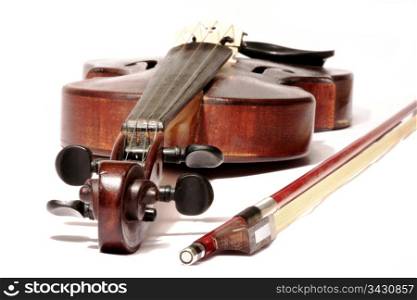 master violin with bow isolated on white background