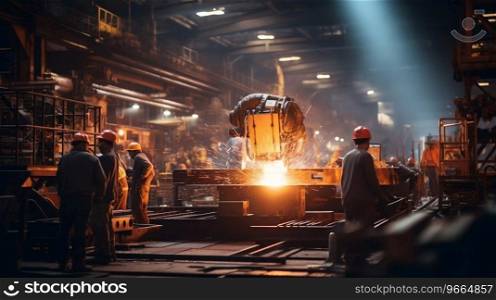 Masters of Metal  Laborers at Work on Industrial Machines. Generative ai. High quality illustration. Masters of Metal  Laborers at Work on Industrial Machines. Generative ai