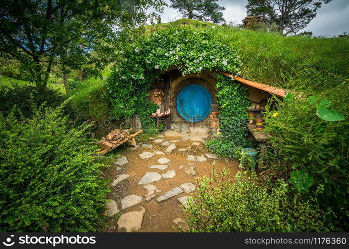 Matamata, New Zealand - Dec 11, 2016: Hobbiton movie set created for filming The Lord of the Rings and The Hobbit movies in North Island of New Zealand. It is opened for tourist who visit New Zealand.