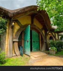 Matamata, New Zealand - Dec 11, 2016: Hobbiton movie set created for filming The Lord of the Rings and The Hobbit movies in North Island of New Zealand. It is opened for tourist who visit New Zealand.