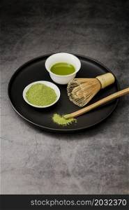 matcha tea cup bamboo whisk plate