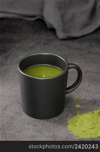 matcha tea cup with powder