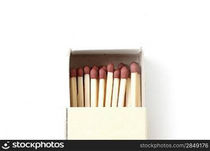 Matches in a match box isolated