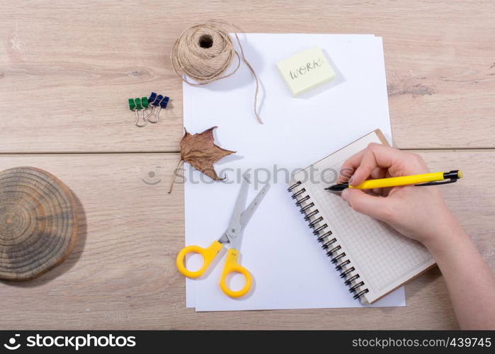 Materials and tools for hand work of art on a desk