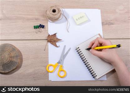 Materials and tools for hand work of art on a desk
