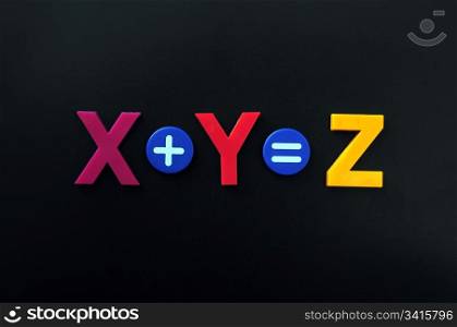 Math formula of x plus y on a blackboard