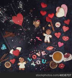 Math, gingerbreads , formula of love. Gingerbreads for Valentines Day or wedding theme.