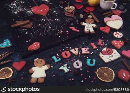 Math, hearts, formula of love. Math, gingerbreads , formula of love. Gingerbreads for Valentines Day or wedding theme.