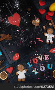 Math, hearts, formula of love. Math, gingerbreads , formula of love. Gingerbreads for Valentines Day or wedding theme.