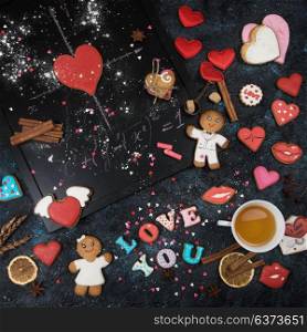 Math, hearts, formula of love. Math, gingerbreads , formula of love. Gingerbreads for Valentines Day or wedding theme.