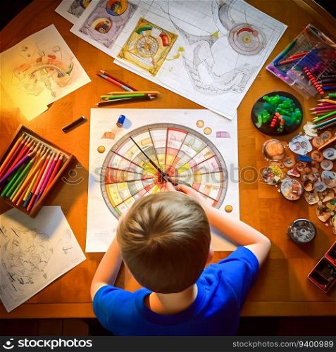 Math Homework for Children, Top Shot. Generative ai. High quality illustration. Math Homework for Children, Top Shot. Generative ai