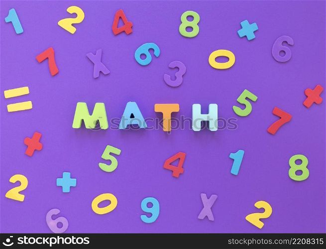 math word colourful numbers flat lay