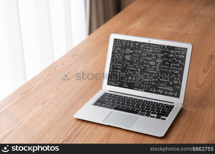 Mathematic equations and modish formula on computer screen showing concept of science and education. Mathematic equations and modish formula on computer screen