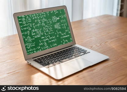 Mathematic equations and modish formula on computer screen showing concept of science and education. Mathematic equations and modish formula on computer screen