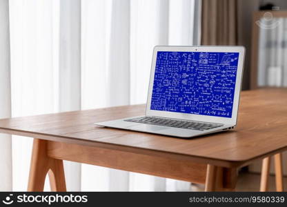 Mathematic equations and modish formula on computer screen showing concept of science and education. Mathematic equations and modish formula on computer screen