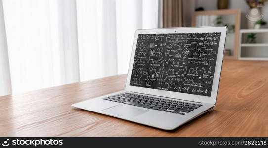 Mathematic equations and modish formula on computer screen showing concept of science and education. Mathematic equations and modish formula on computer screen