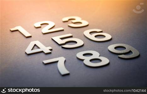 Mathematics background made with solid numbers from 1 to 9 - Closeup view. Mathematics background made with solid numbers